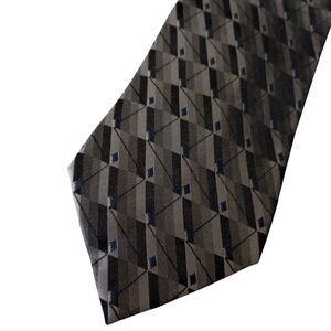 Ivy Crew Classics Mens Silk Tie Grey Black Silver Geometric Diamond Stripe
